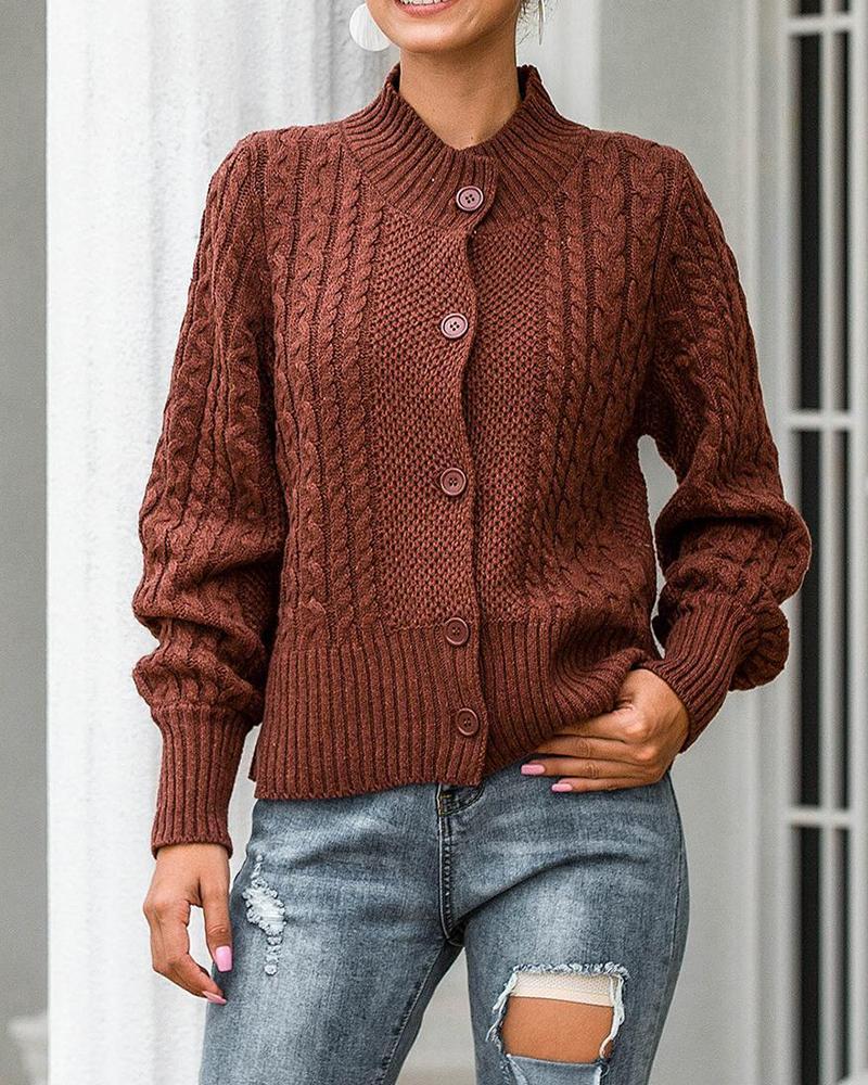 Solid Button Front Knitted Cardigan