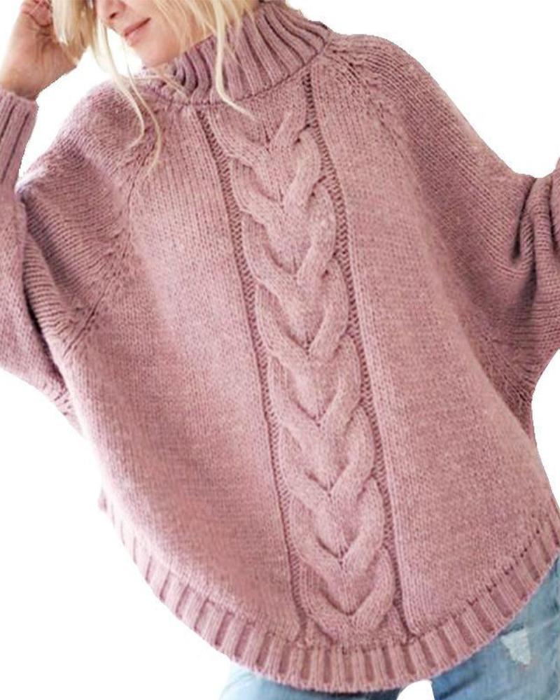 Outlet26 High Neck Dolman Sleeve Sweater pink