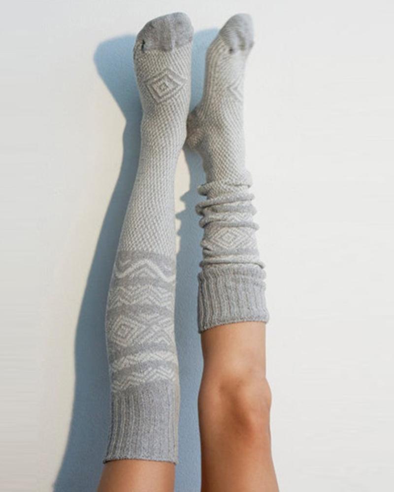 Colorblock Skinny Kinitted Midi-calf Socks
