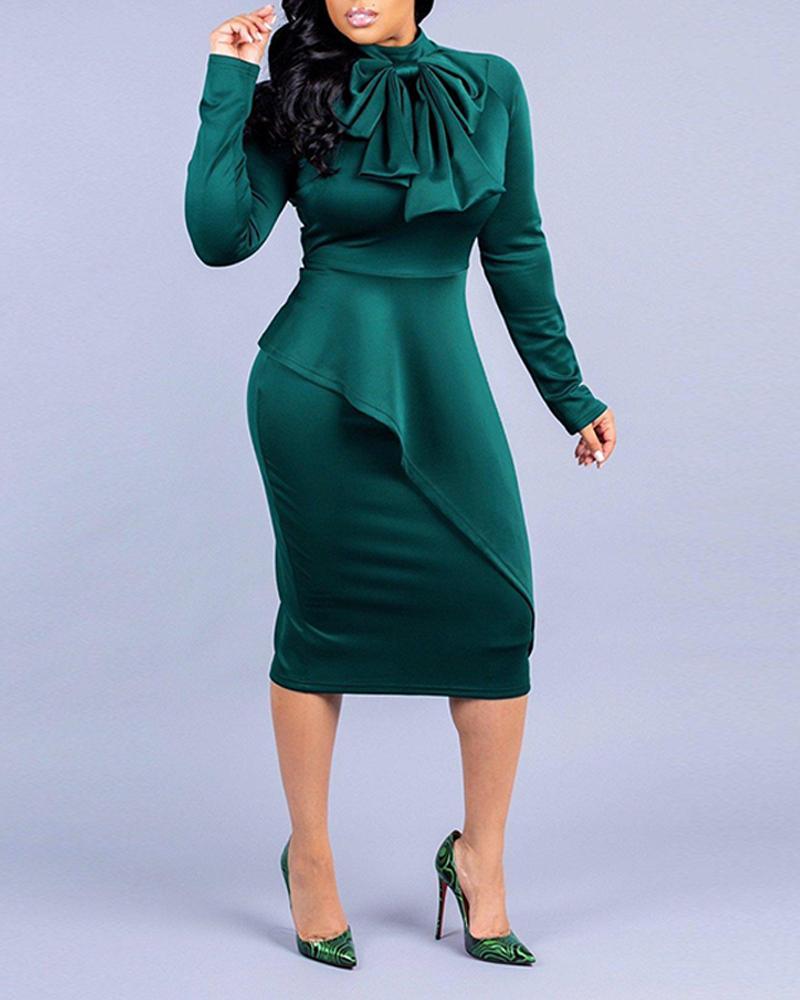 Outlet26 Solid Tie Neck Midi Dress green