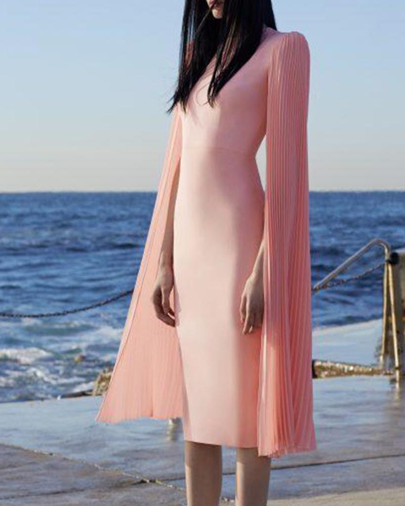Outlet26 Solid Bodycon Midi Cape Dress pink
