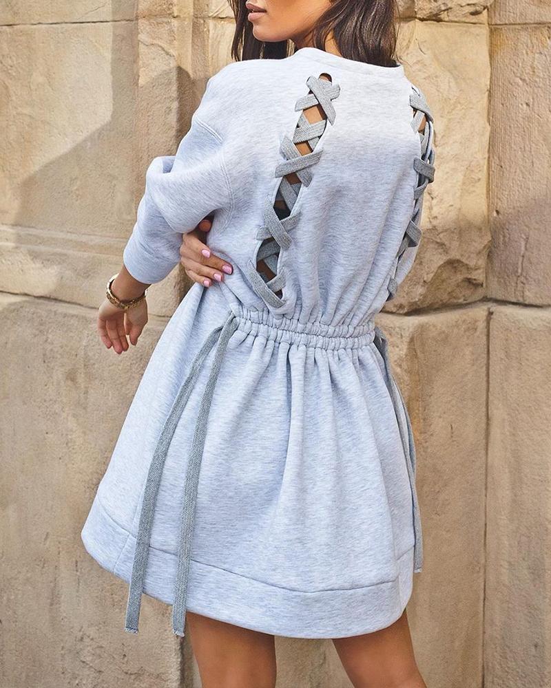 Outlet26 Lace-Up Back Sweater Dress gray