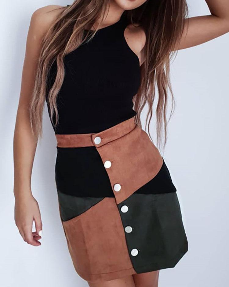 High Waist Button Styleblock Insert Skirt