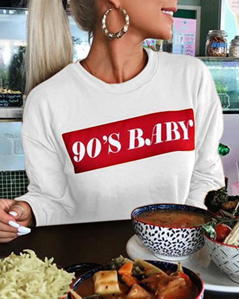 90's Baby Letter Print Crop Sweatshirt