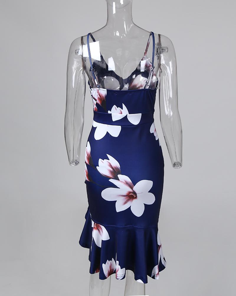 Floral Print Sleeveless Casual Slit Dress