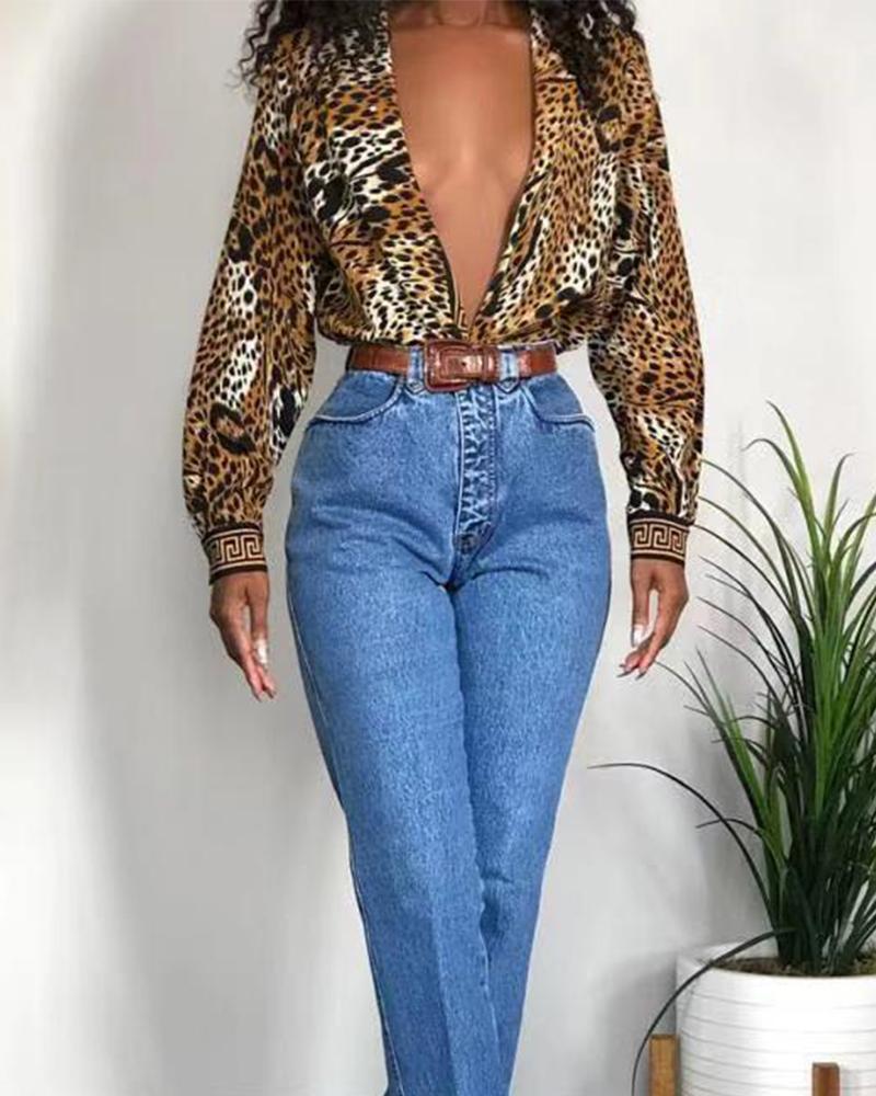 Double Breasted Leopard Print Tunic