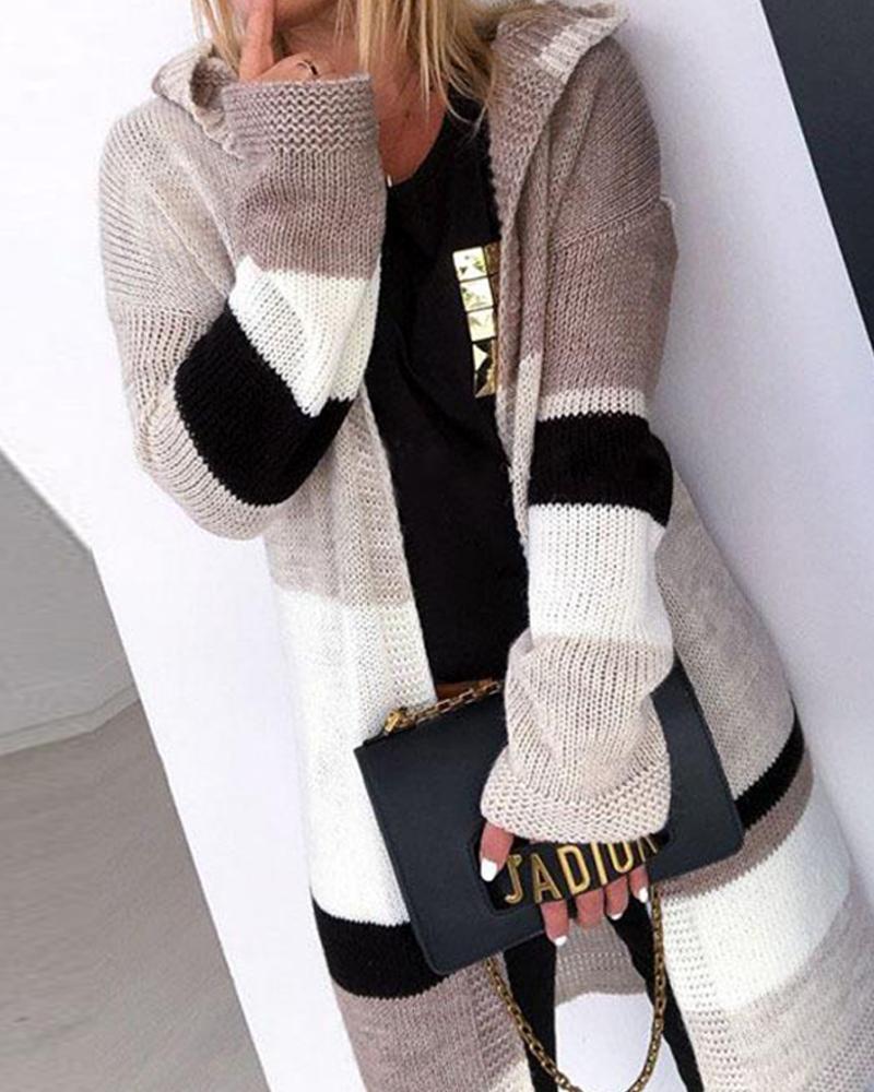 Open Front Patchwork Knit Cardigan