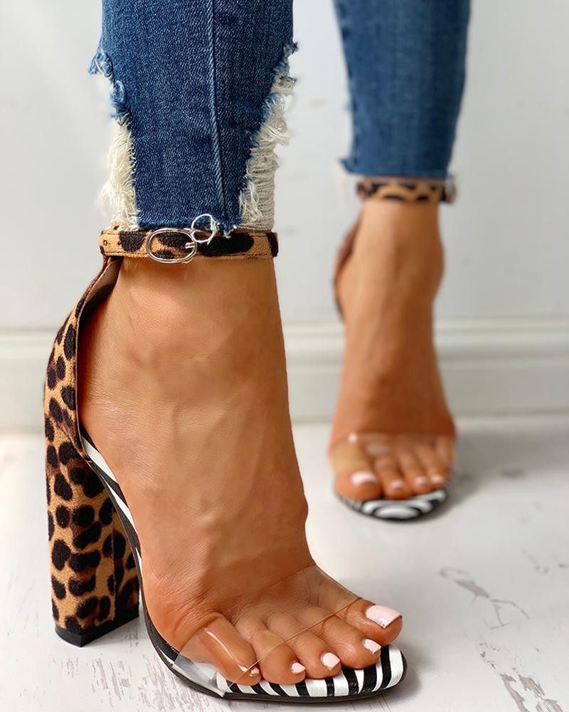 Leopard Transparent Chunky Heeled Sandals