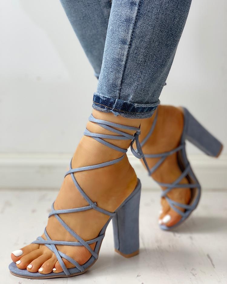Sexy Lace-Up Open Toe Chunky Pump