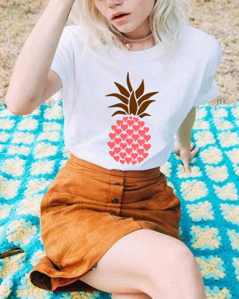 Outlet26 Pineapple Print Casual White T-shirt white