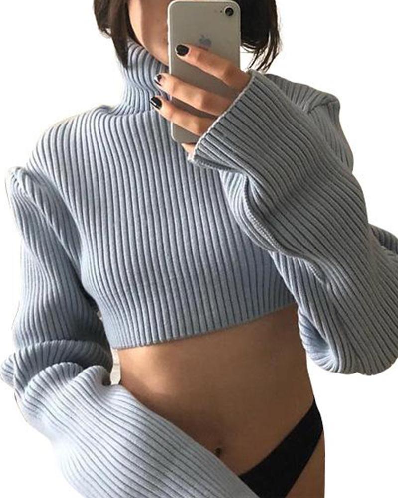 Solid Long Sleeve Crop Sweater