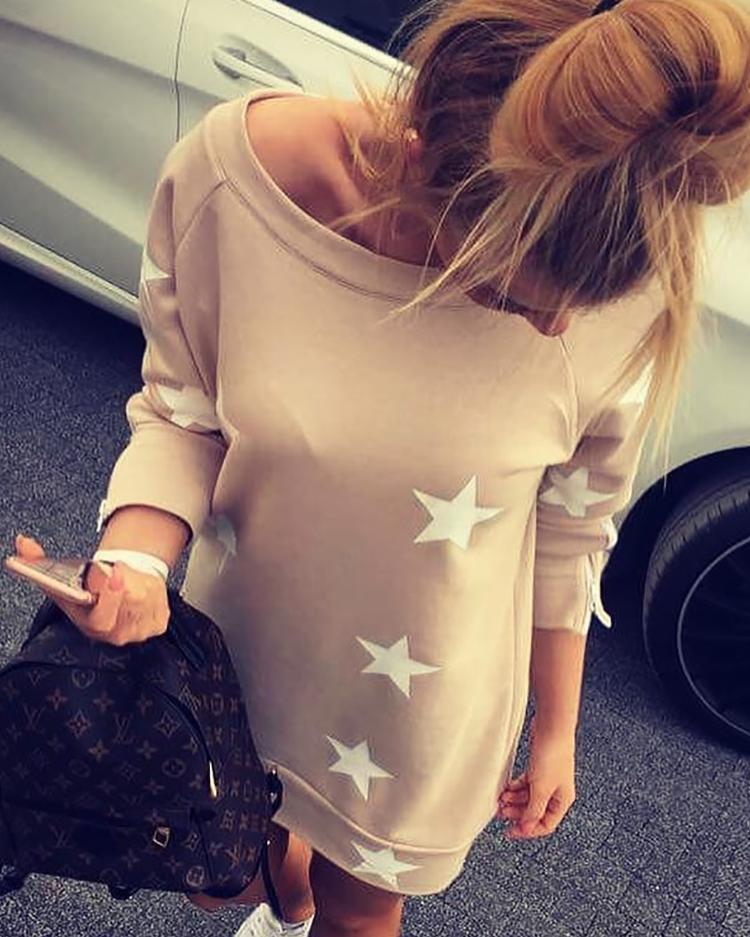 Casual Star Print Boat Neck Casual Dress