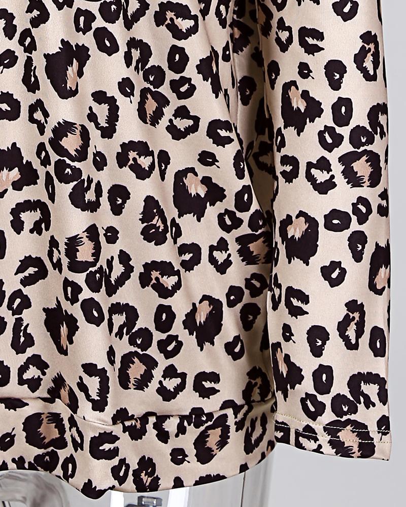Off Shoulder Leopard Print Long Sleeve Blouse
