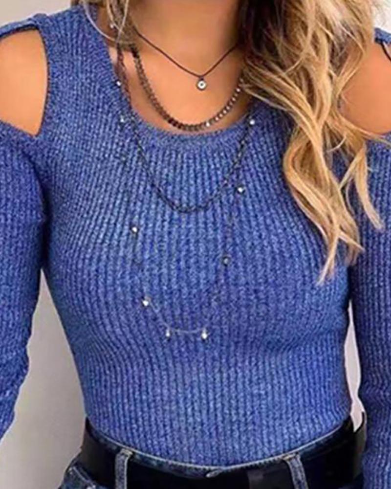 Long sleeved off the shoulder casual sweater top