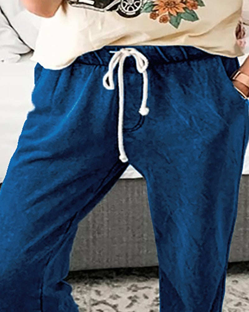 Drawstring Pocket Design Casual Denim Pants