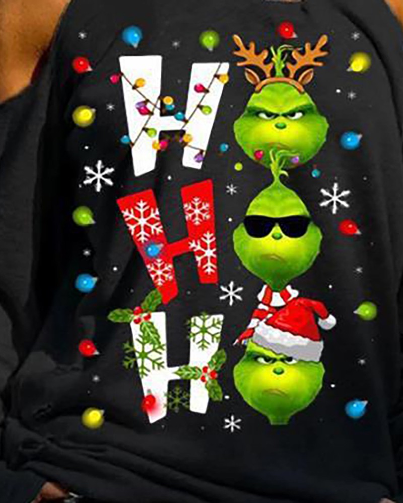 Cold Shoulder Christmas Print Sweatshirt