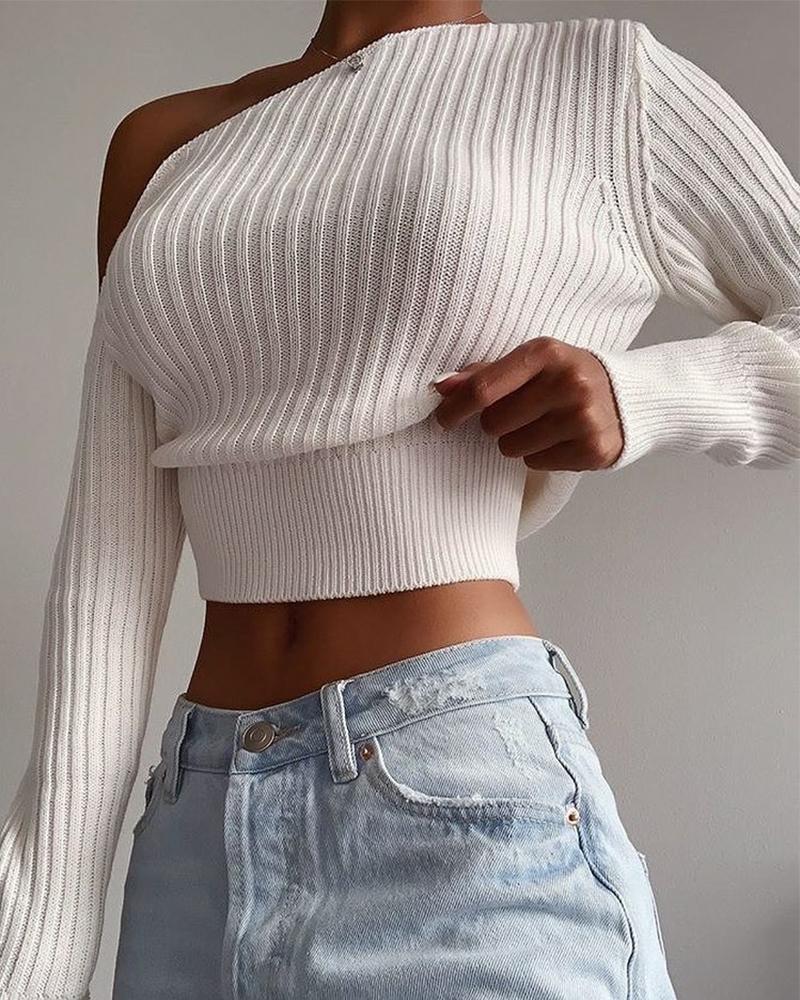 One Shoulder Long Sleeve Crop Sweater