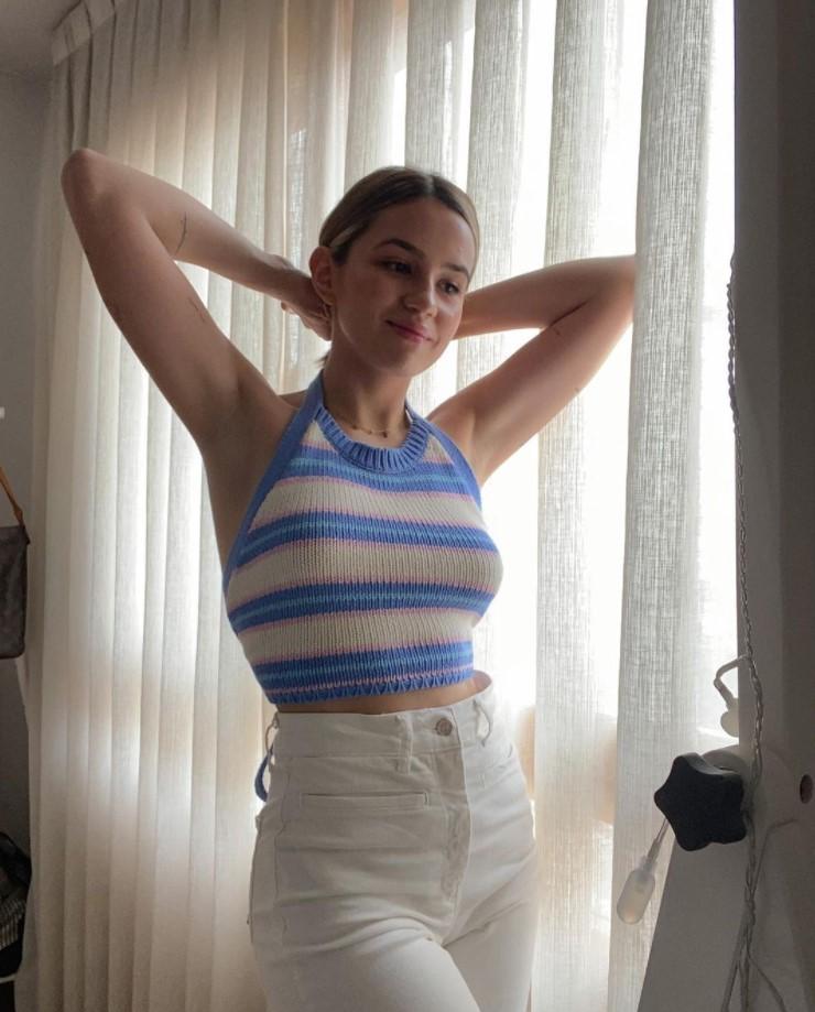 Sexy Backless Crop Top Blue Striped Halterneck Knitted Short Tops Tanks