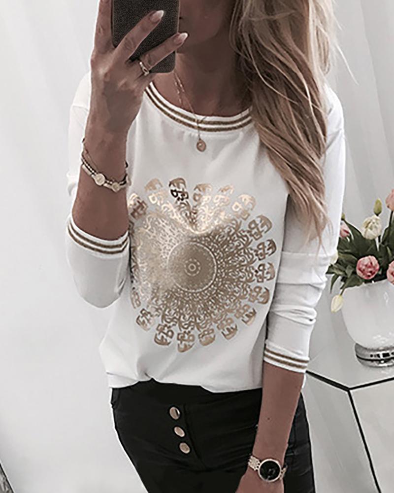 Long Sleeve Patch Casual Blouse