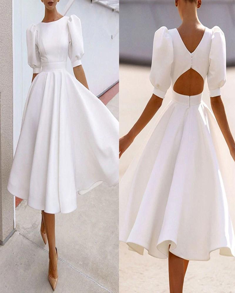 Puff Sleeve Cutout Ruched Party Dress