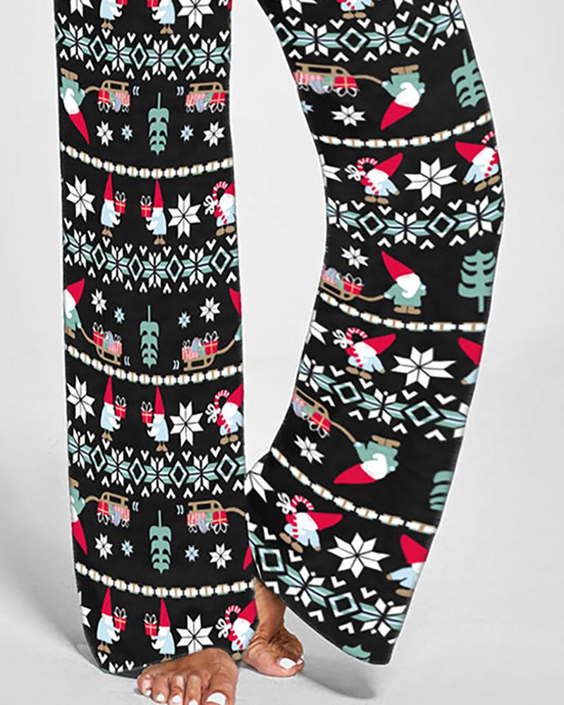 Christmas Print Drawstring Wide Leg Pants