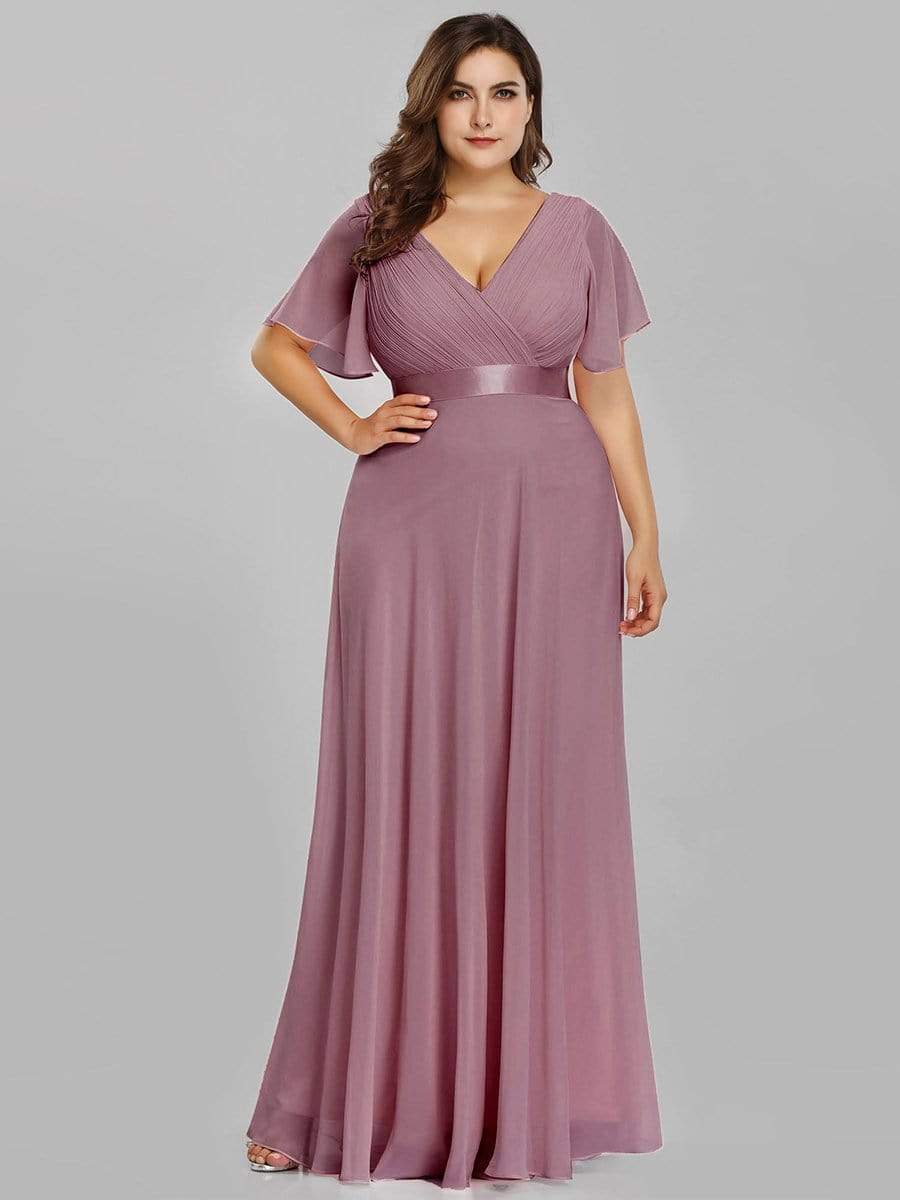 Plus Size Empire Waist Evening Dress with Short Sleeves
