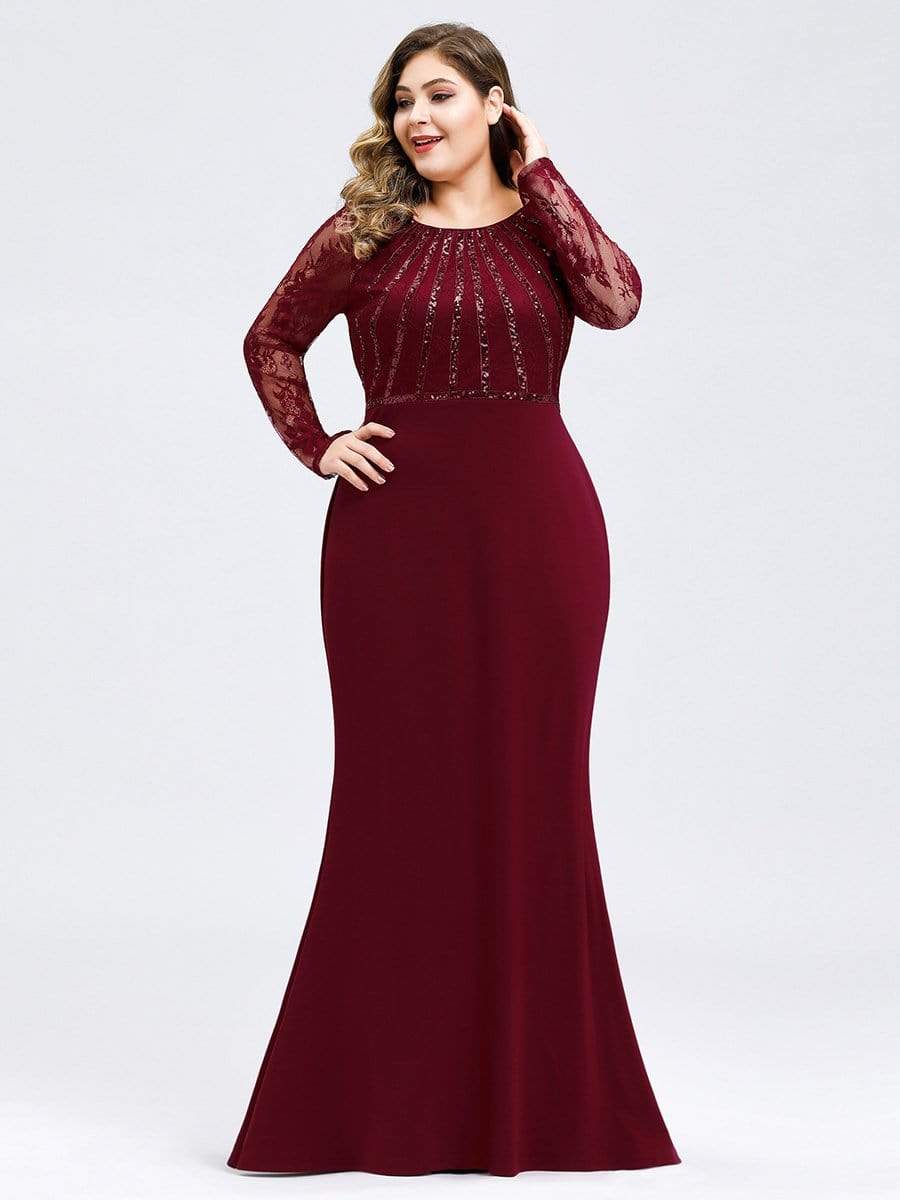 Sparkly Sequin Evening Party Dresses With Sheer Lace Sleeves