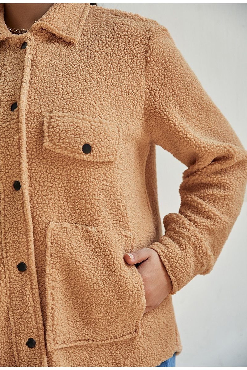 Plus Size Buttoned Jacket Teddy Coat Long Sleeve For Women