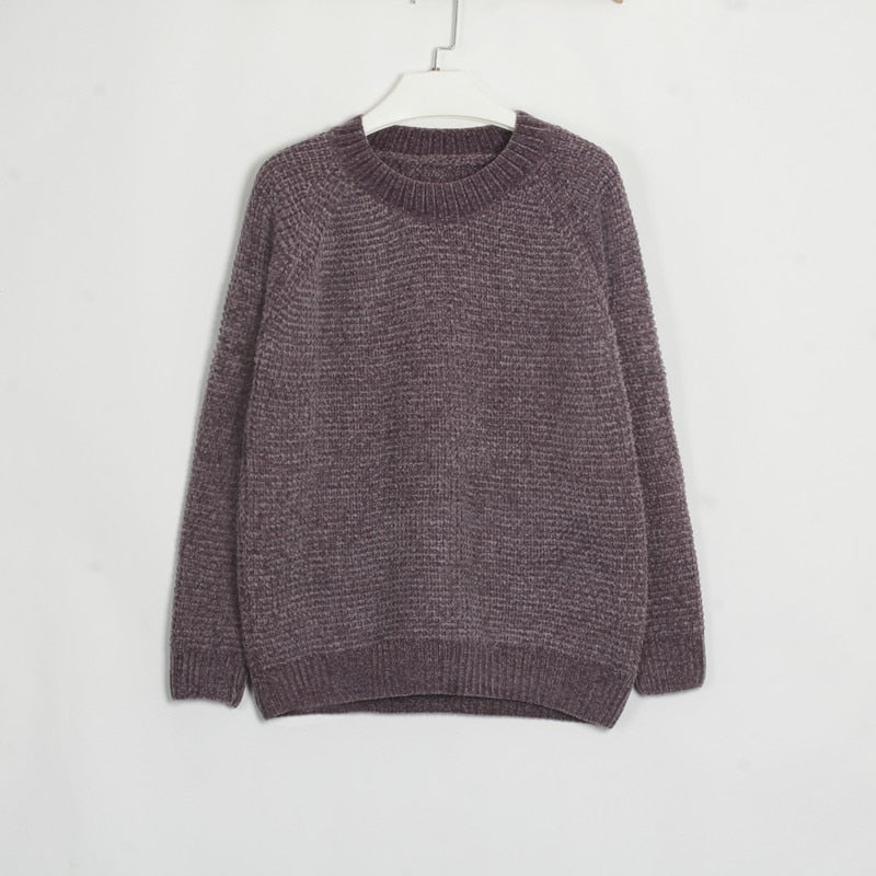 Long Sleeve Plain Knit Casual Sweater