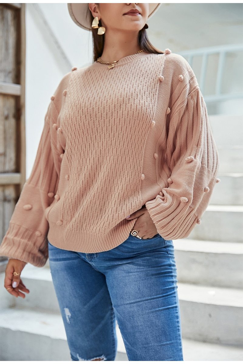 Plus Size Drop Shoulder Stripped Pullover With Lantern Sleeve