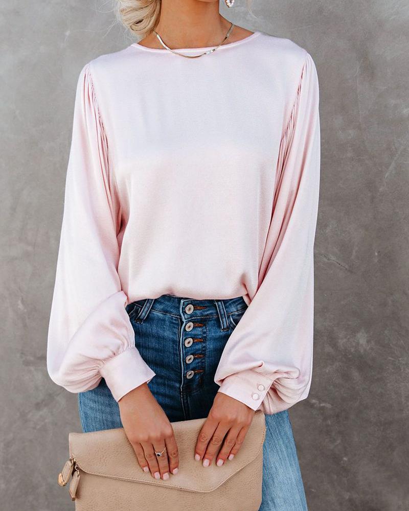 Solid Bloomer Sleeve Loose Blouse