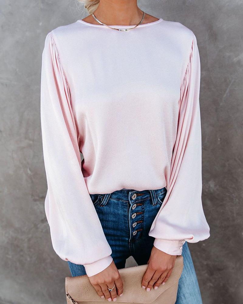 Solid Bloomer Sleeve Loose Blouse