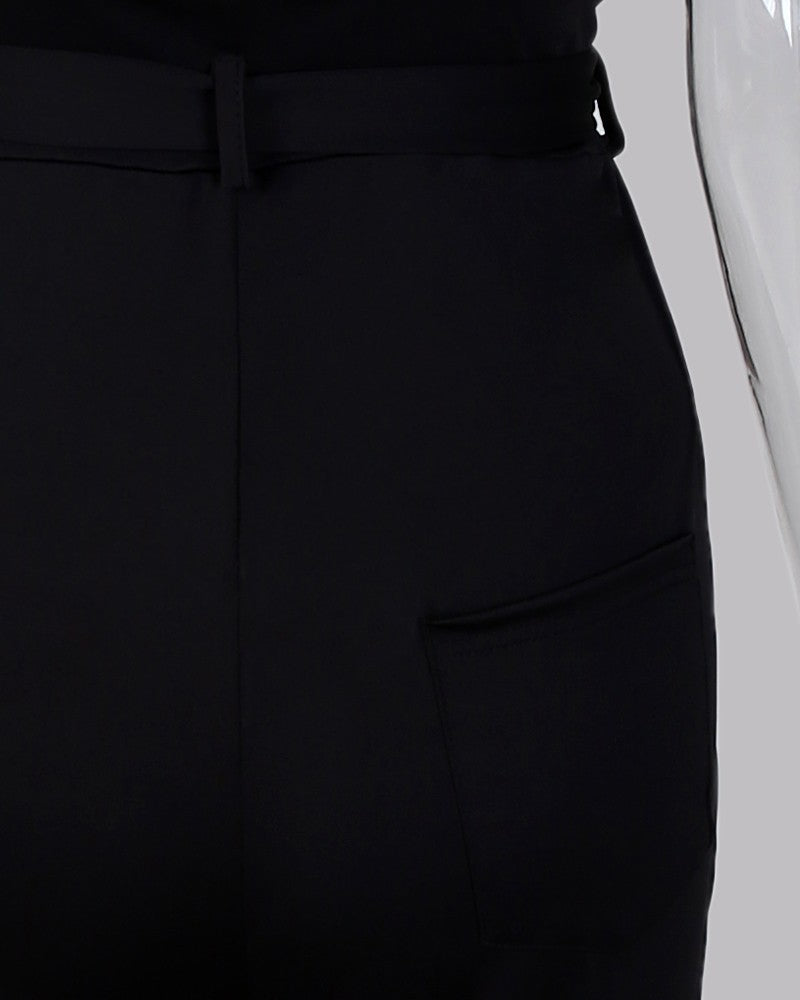 Button Design Pockets Casual Suspender Pants