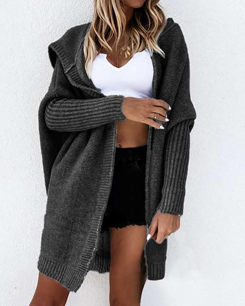 Knit Hooded Long Sleeve Casual Cardigan