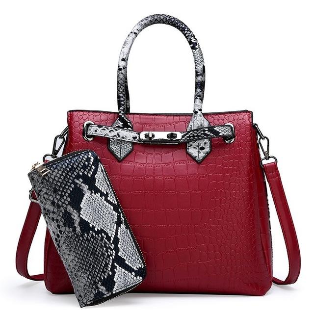Outlet26 Luxury high quality classic crocodile pattern large capacity handbag black
